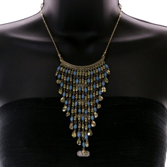 Express burnished gold and blue stone necklace - Picture 2 of 6